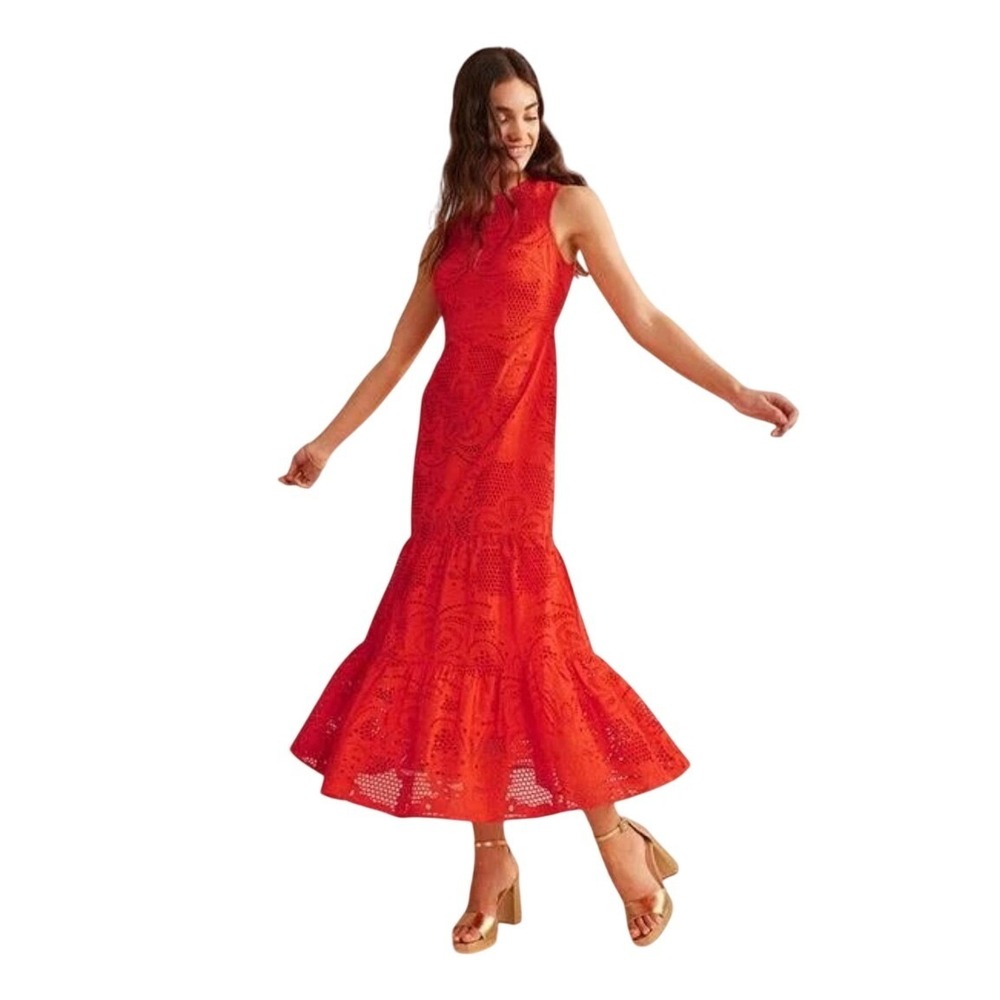 NEW Boden Orange Floral Eyelet Tiered Maxi Dress Sleeveless SIZE 20-22